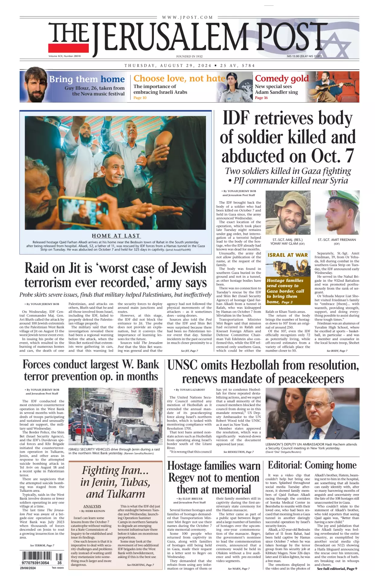 Prima-pagina-the jerusalem post-edizione-di-oggi-29-08-2024